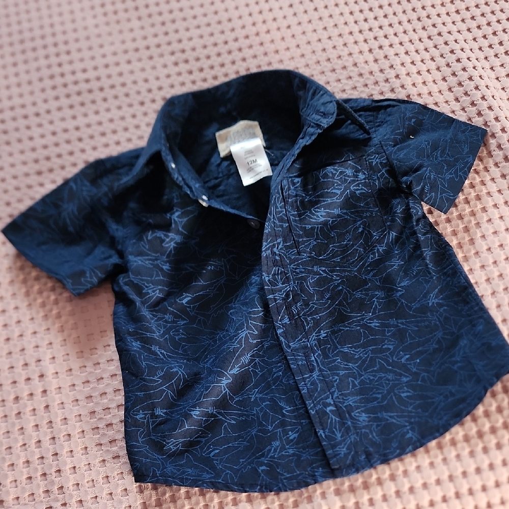 Children's Dark Blue Patterned Button-Up Shirt